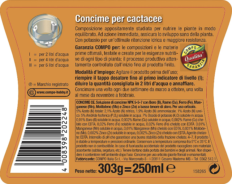 Concime liquido Cactacee e piante grasse